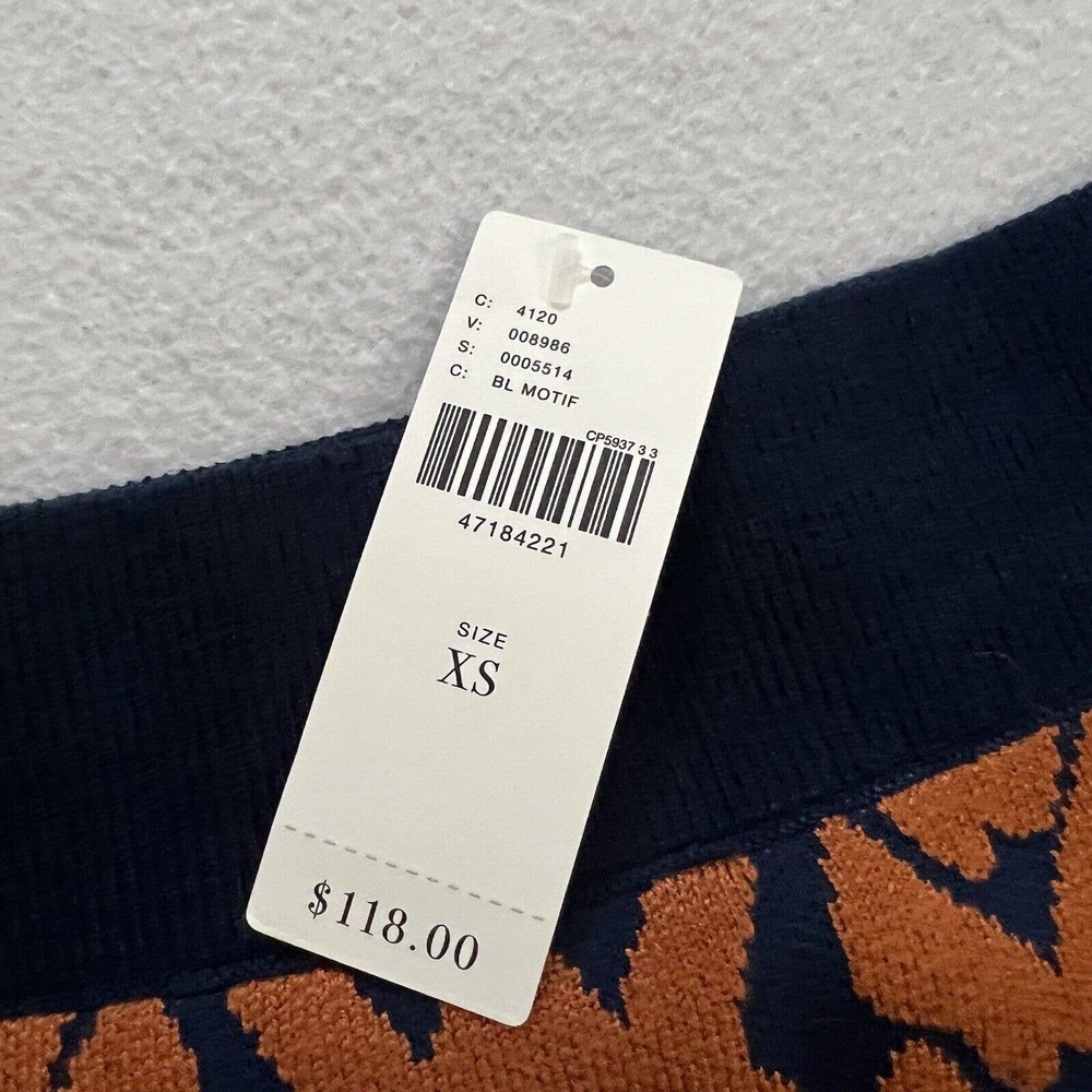 NWT Anthropologie Maeve Navy Blue Motif Orange Knit Knee Length Pencil Skirt XS - Picture 3 of 8